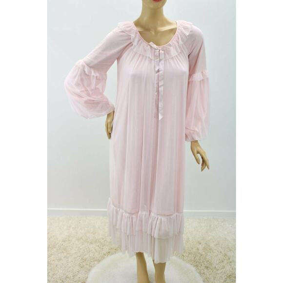 Chung Nu Pink Nightgown Womens sz M Chiffon over Cotton Jersey fabric - Picture 12 of 12